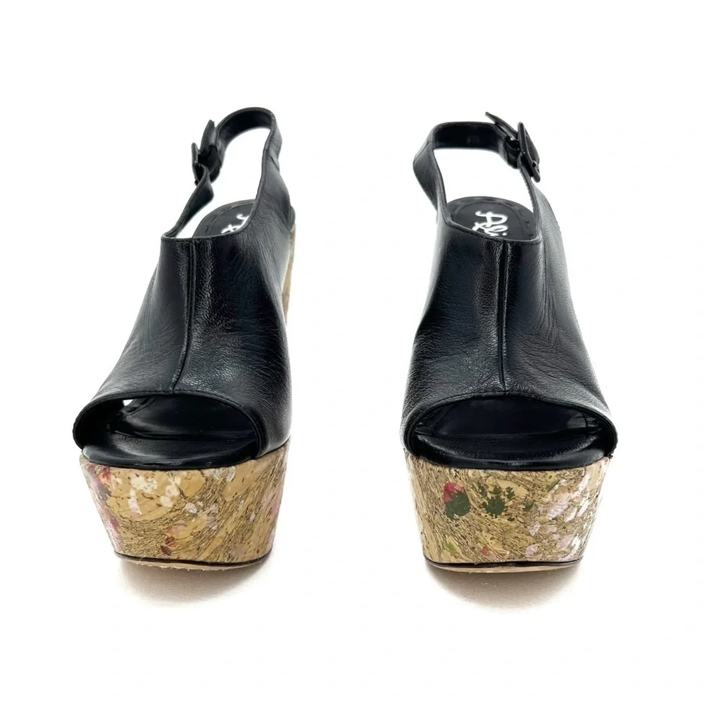 Alice + Olivia Sonia Platform Wedge Heels Black Leather Euro Size 37 = US 7 EUC